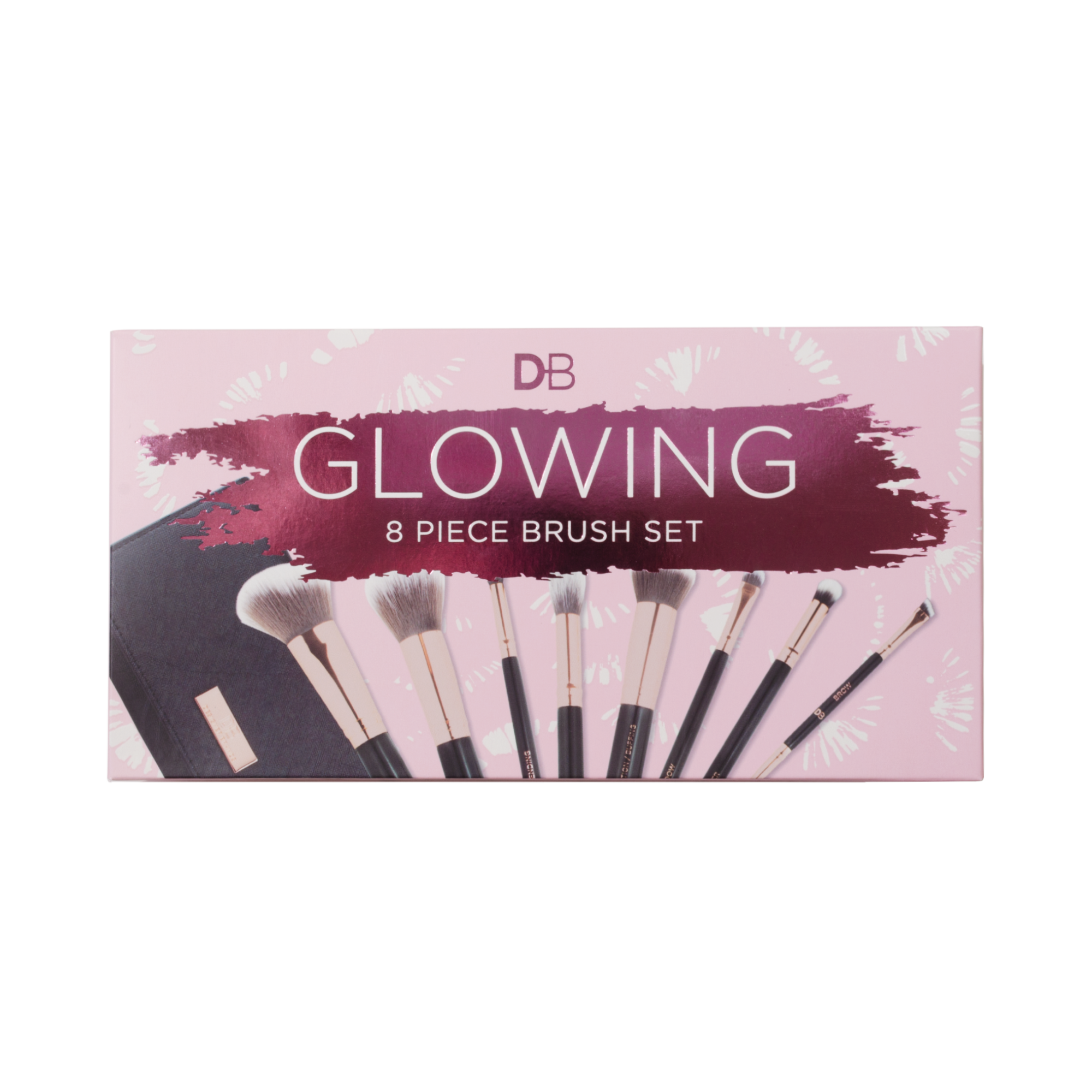 Glowing 8 Piece Brush Set + Makeup Clutch | DB Cosmetics