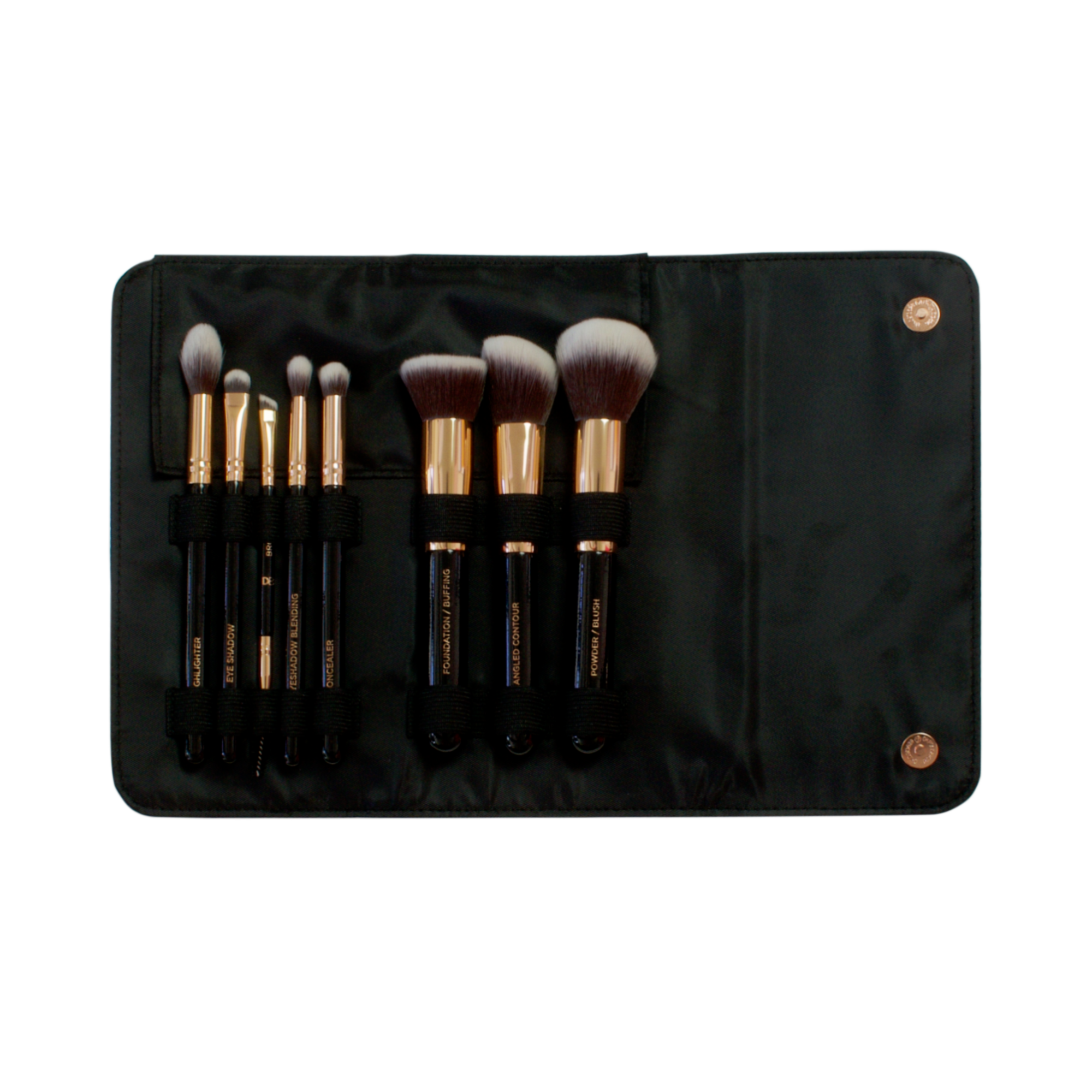 Glowing 8 Piece Brush Set + Makeup Clutch | DB Cosmetics